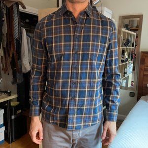 Blue and brown plaid flannel long sleeve shirt by Wallin Bros